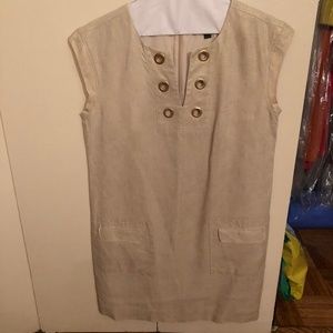 JCREW Metallic Gold Linen Shift Dress w/Grommets